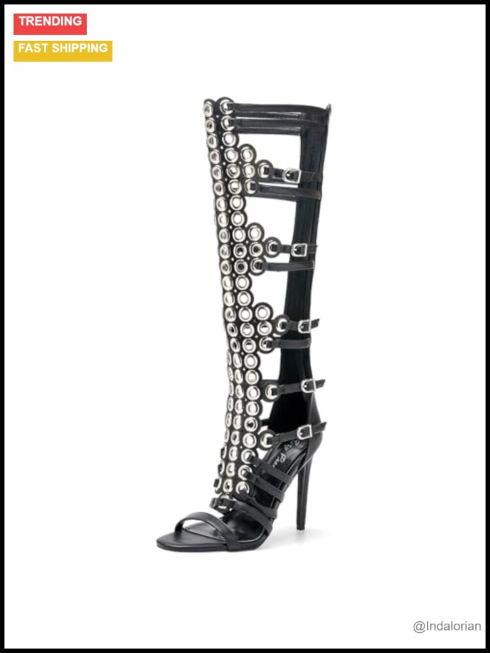 Women's Open Toe Knee High Boots 4.3IN Stiletto Heel Metal Buckle Party Shoes